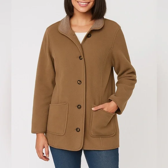 L.L. Bean Vintage Beige Fleece sherpa Outerwear barn coat - Picture 12 of 12